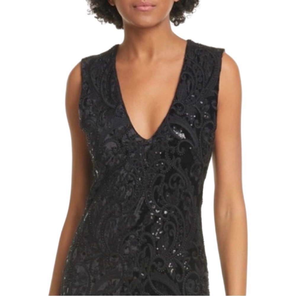 Alice + Olivia Alba Sequin Midi Dress V neck Black Cocktail Party NWT. - Picture 3 of 8